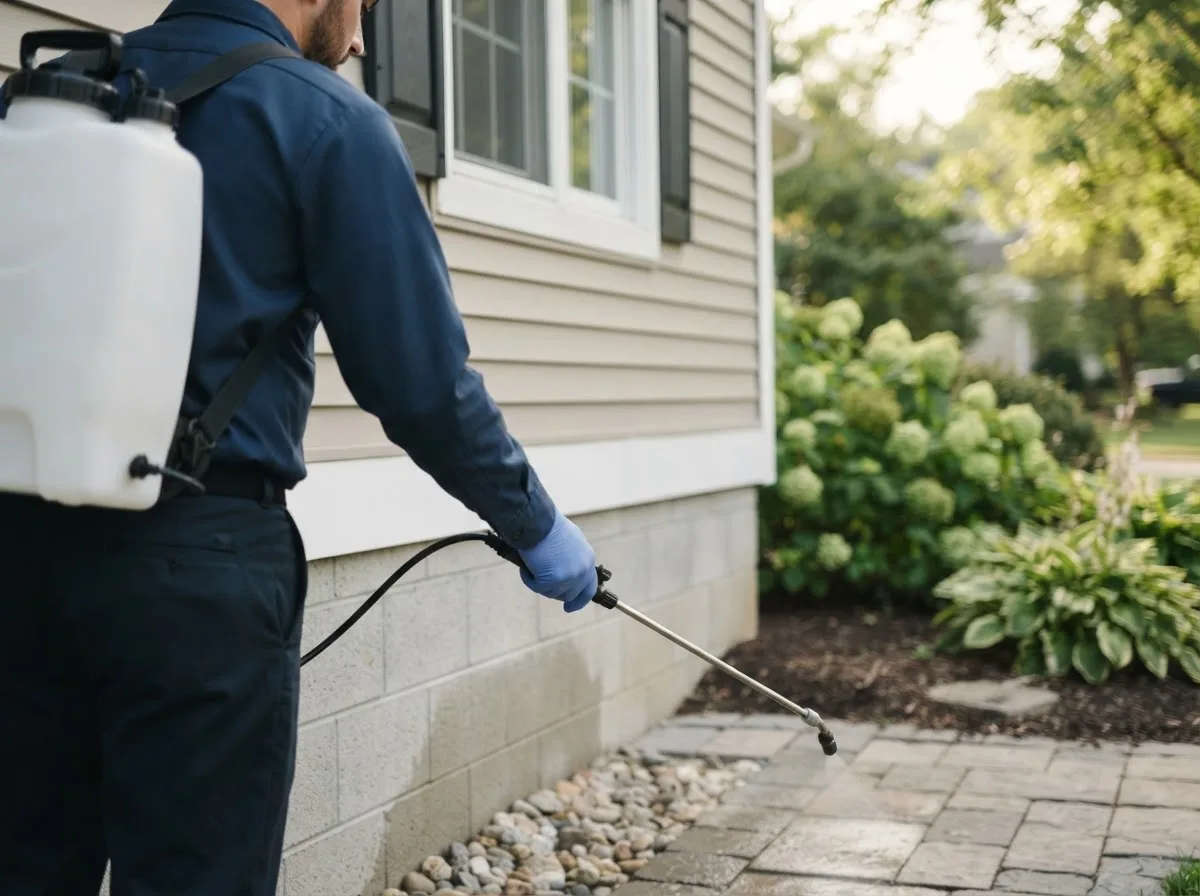 Pest control technician inspecting a home in Concord, NE